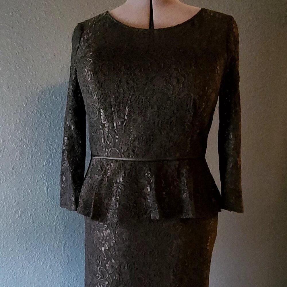 Adrianna Papell Black Peplum Lace Dress